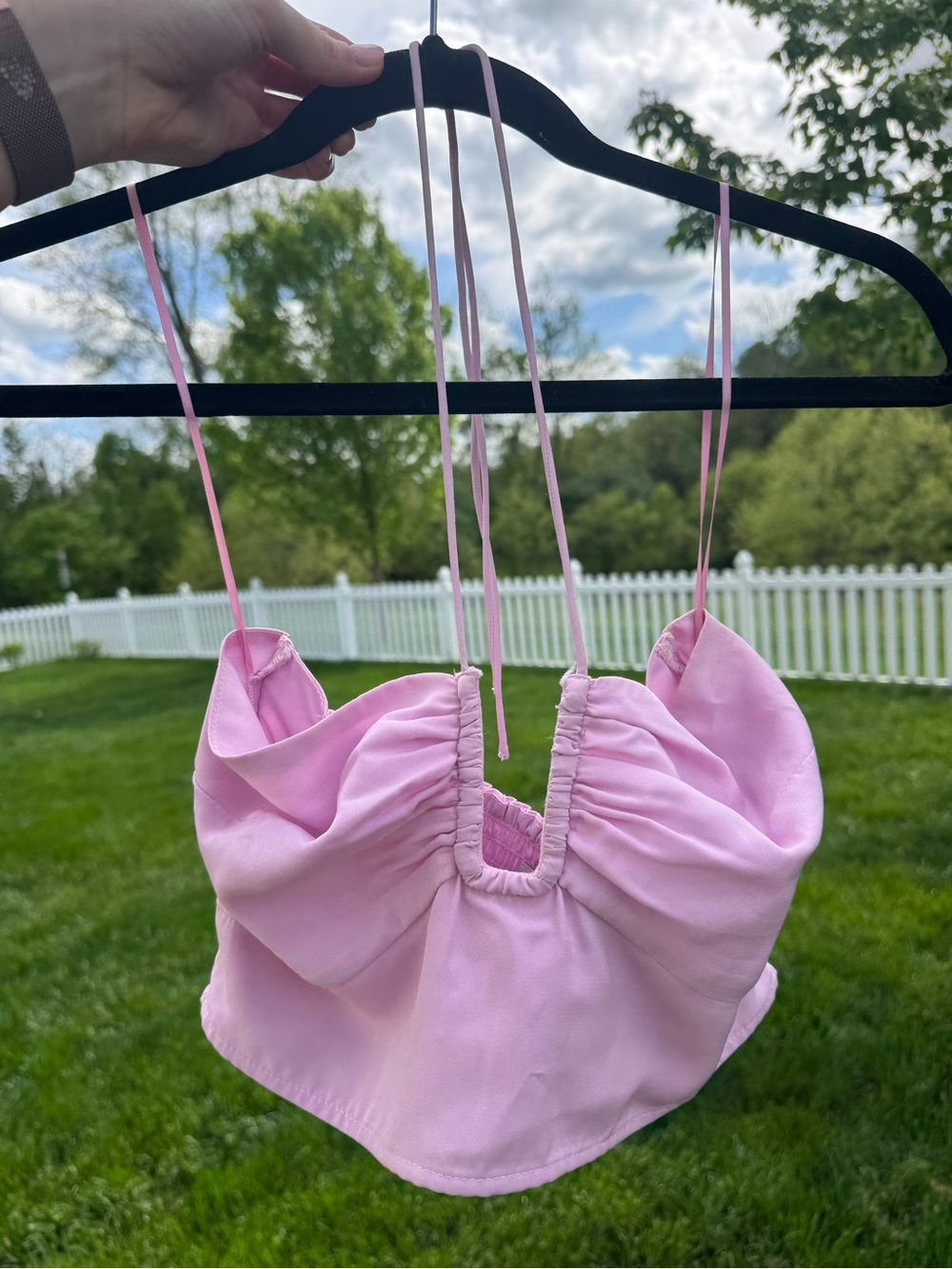 Abercrombie Pink Ruched Satin Crop Top with Spaghetti Straps
